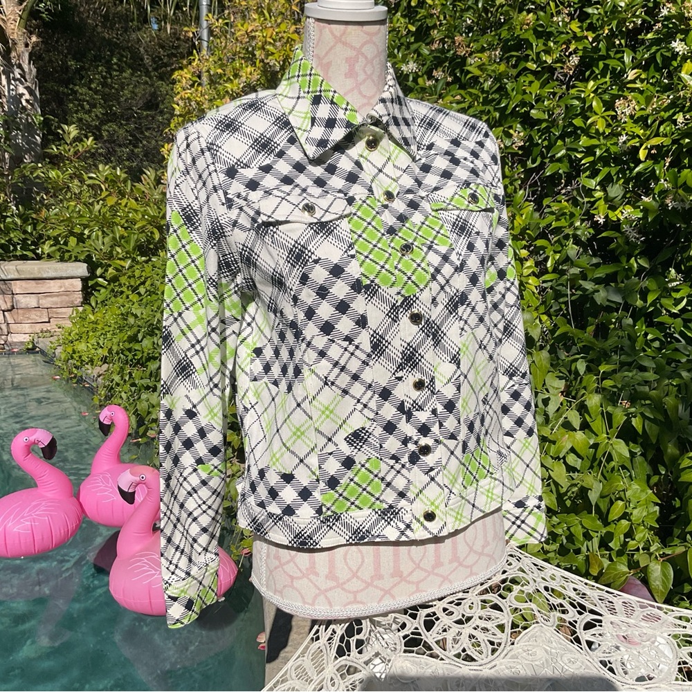 St John Sport Sz P Small Geometric Diamond 💎 abstract dress Jacket logo button
